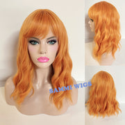 Shoulder length bright orange curly wig